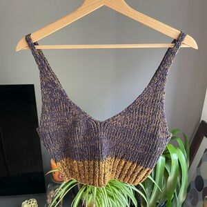 Stylish Knit Crop Top - Blue and Brown